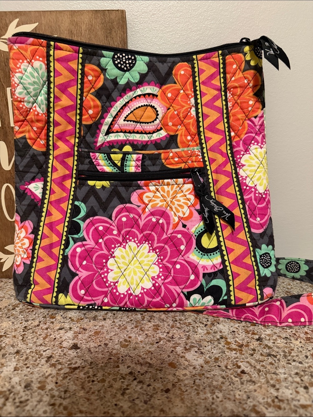 Vera Bradley Floral Quilted Crossbody in Pink, Black and Orange